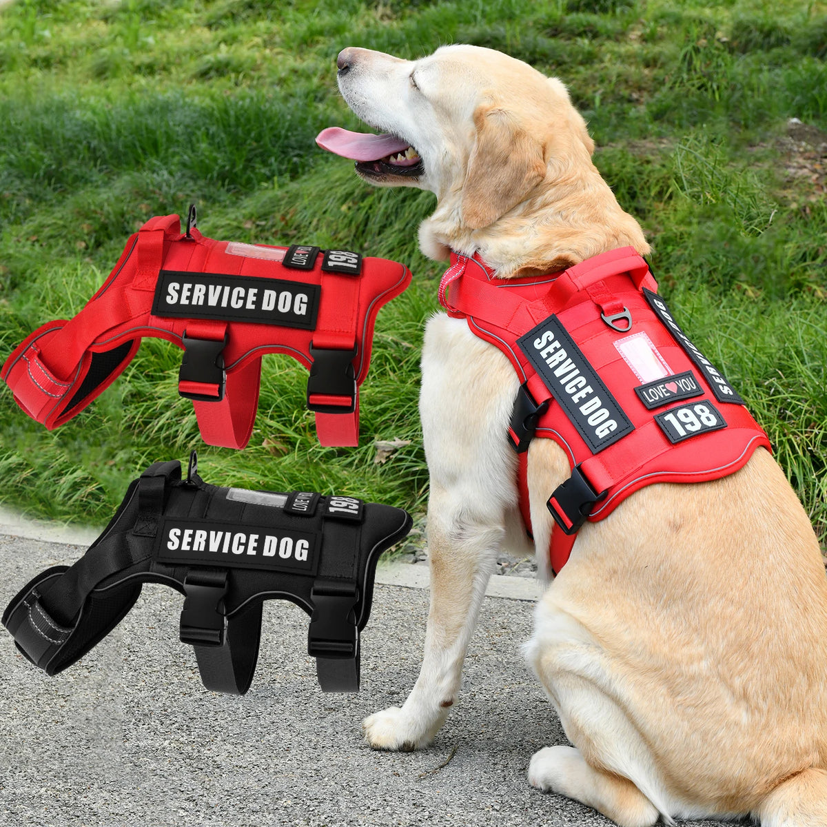Service Dog Vest & No-Pull Harness with 4 Patches — Reflective, Padded Handle | S, M, L