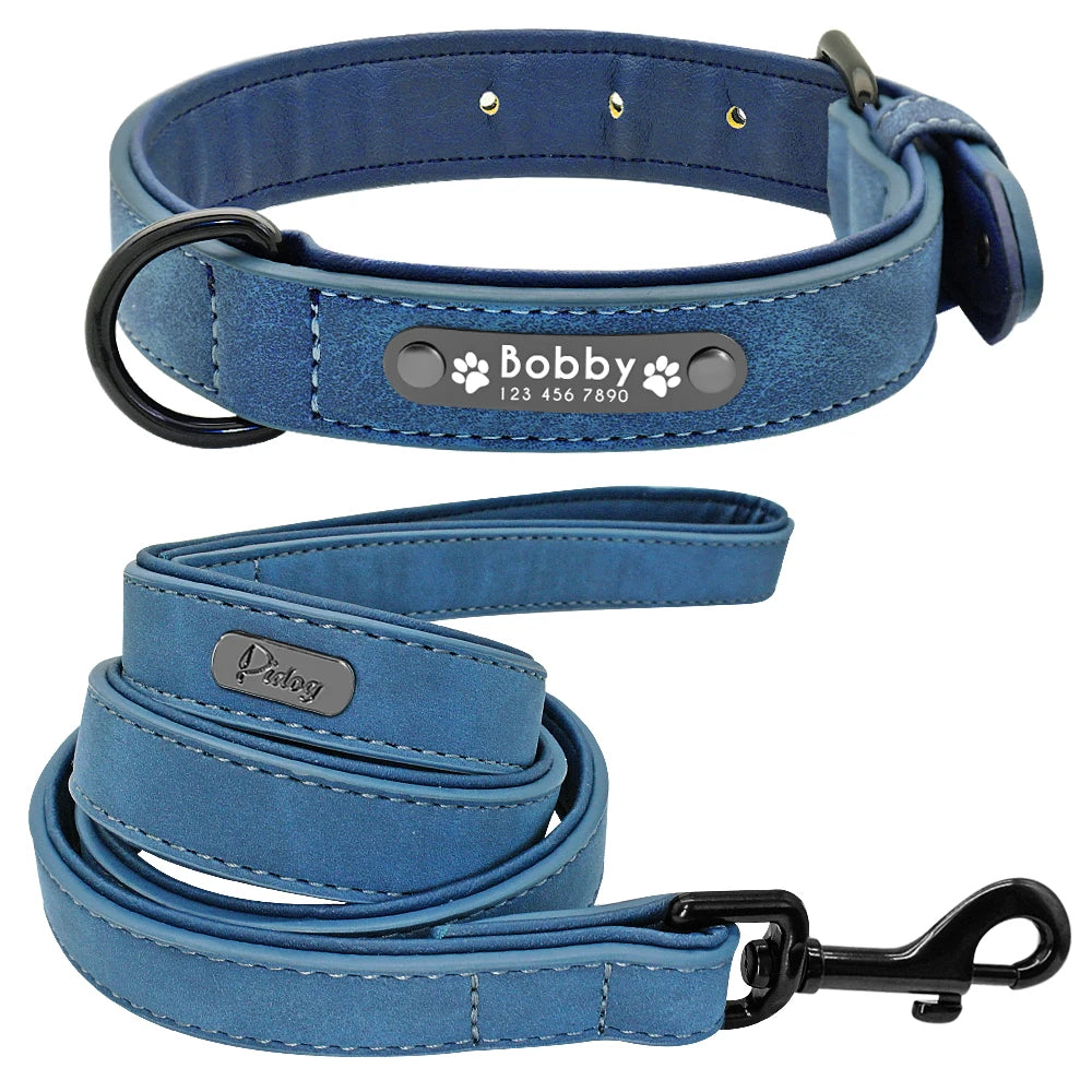 Leather Dog Collar Leash Custom Durable Leather Pet Collars and Leashes Walking Leads Strap Cusomized for Small Medium Large Dog Fashioned Furbabies