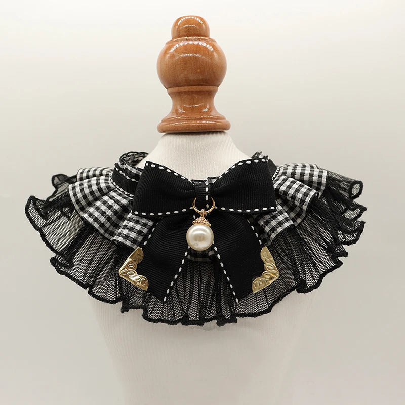 Pet Dog Accessories Cute Puppy Cat Collars Black White Lace Pearl Bow Bibs For Small Medium Dog Jewelry Supplies Chihuahua Teddy Fashioned Furbabies