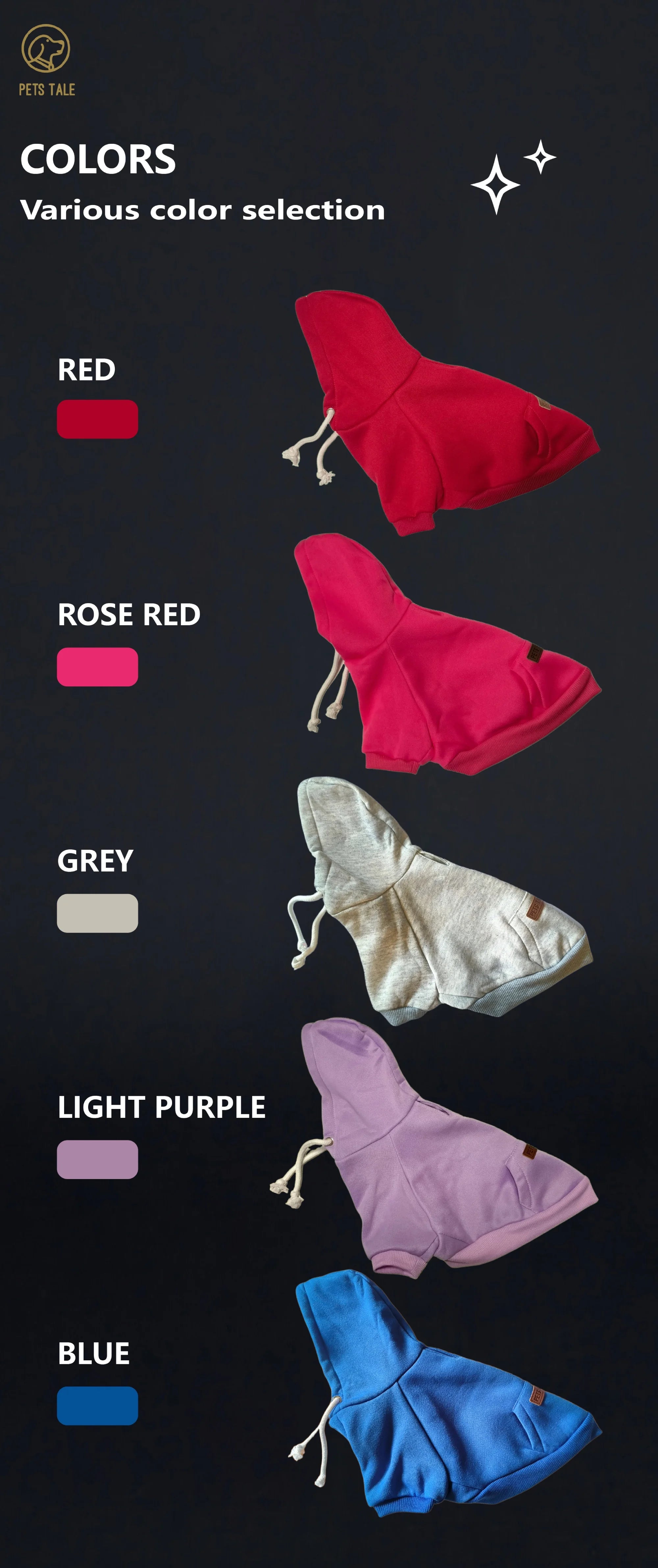 Dog Hoodie with Pocket, Leather Patch, Hook and Loop Fastener Collar -