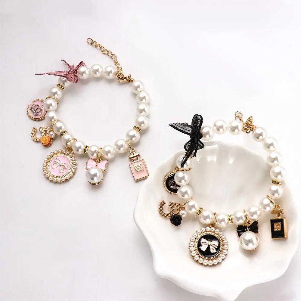 Pearl Bow Princess Dog & Cat Collar | Jeweled Necklace | S–L