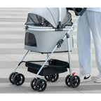 3-in-1 Pet Stroller for Medium Dogs Puppy Cat Stroller  with Detachable Carrier Pad Lightweight Foldable Aluminum Alloy Frame Fashioned Furbabies