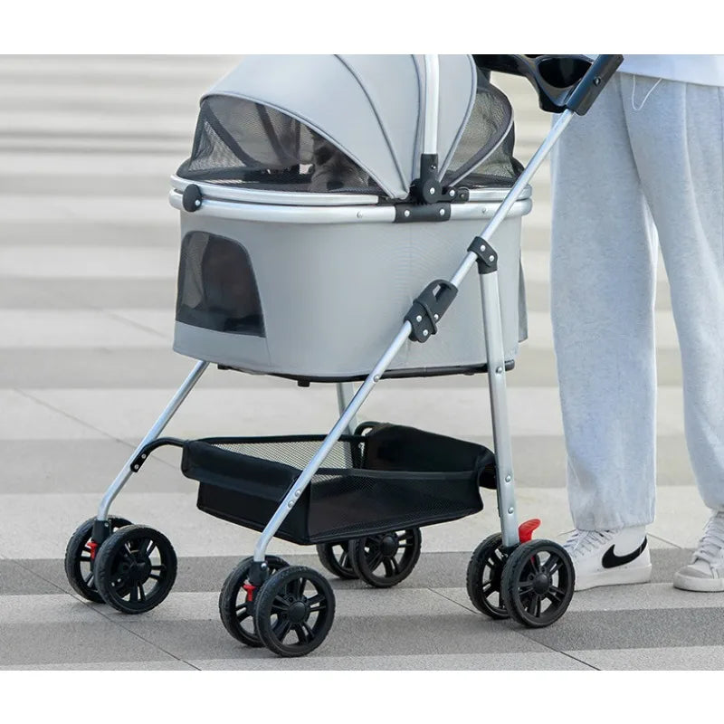 3-in-1 Pet Stroller for Medium Dogs Puppy Cat Stroller  with Detachable Carrier Pad Lightweight Foldable Aluminum Alloy Frame Fashioned Furbabies
