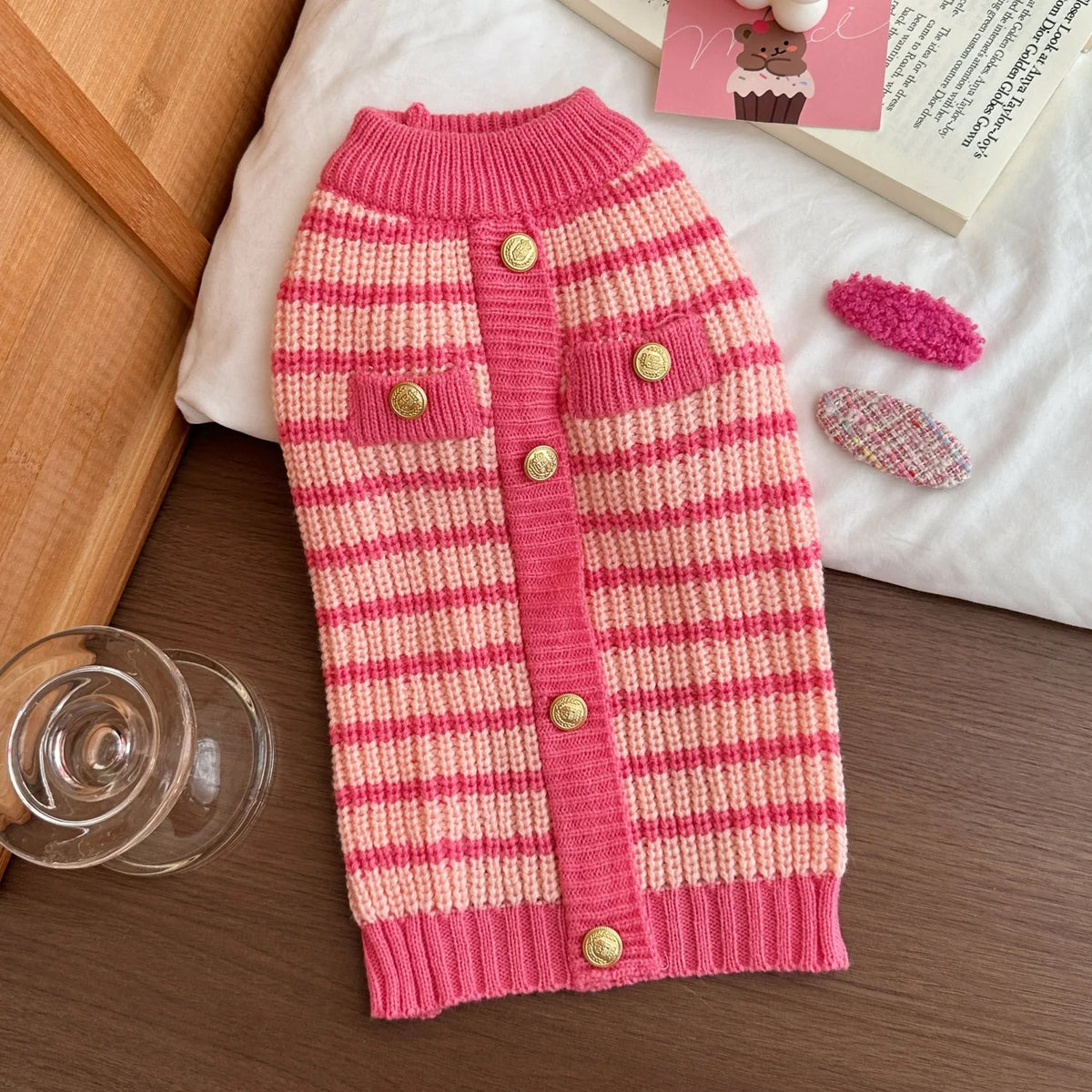 Striped Knit Dog Sweater — Cozy Winter Pullover for Small Dogs & Puppies | XS–XL