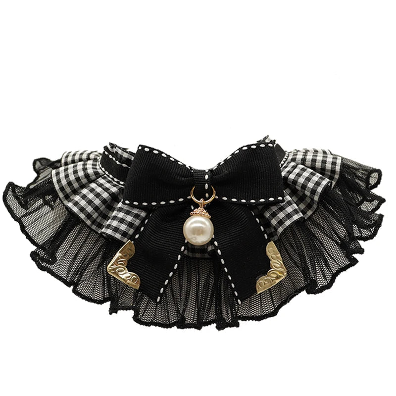 Pet Dog Accessories Cute Puppy Cat Collars Black White Lace Pearl Bow Bibs For Small Medium Dog Jewelry Supplies Chihuahua Teddy Fashioned Furbabies