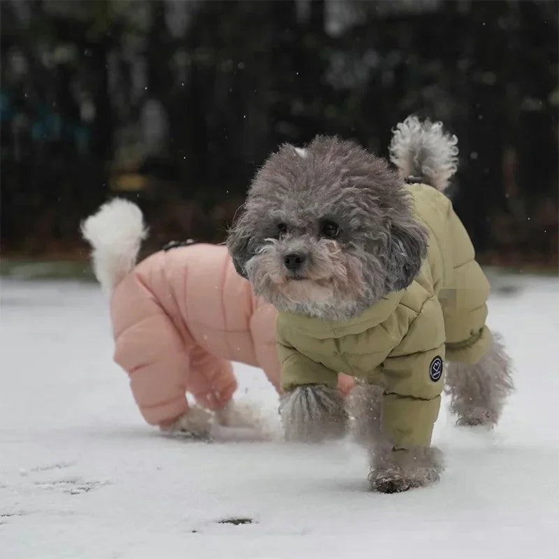Korean Teddy Poodle Small Dog Pet Dog Winter Clothes Four Legged Coat Thick Down Cotton Jacket for Warmth and Cold Protection