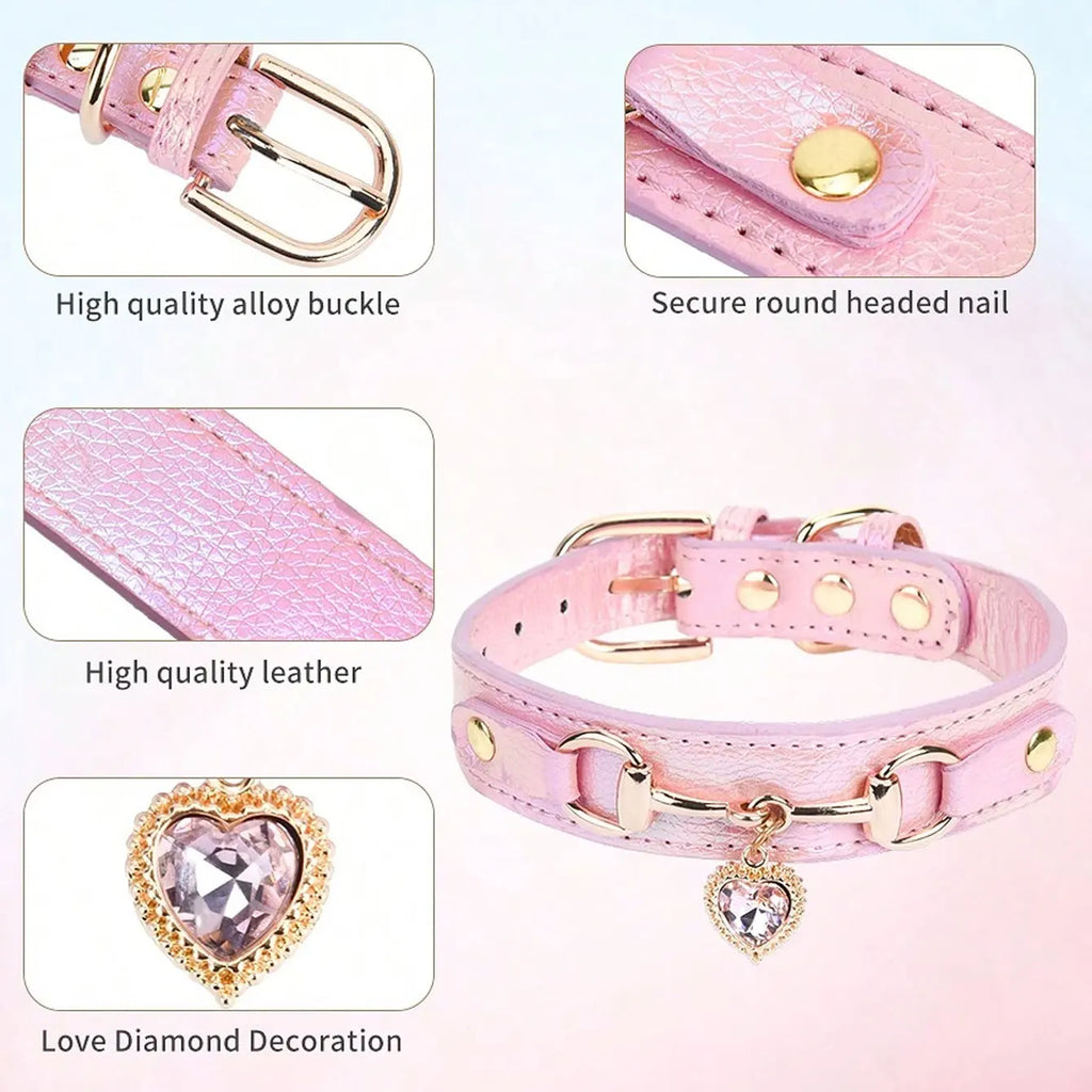 Gemstone PU Leather Dog Collar