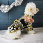 European Court Style Pet Boy Dog Clothes Luxury Black Golden Embroidery Handmade Party Suits Coats For Small Medium Dog Poodle Fashioned Furbabies