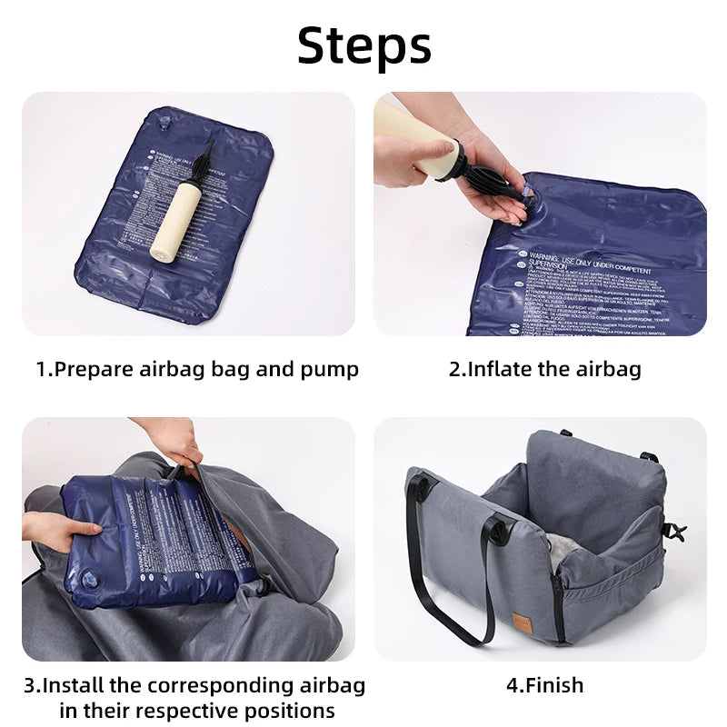Dog Car Seat Bed for Small Dogs Inflatable Washable Dog Booster with Safety Leash Portable Pet Travel Bag Waterproof Soft Bed Fashioned Furbabies
