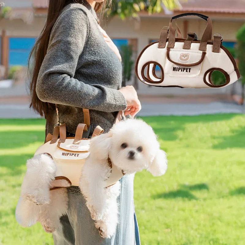 Convertible Breathable Hands-Free Pet Carrier Travel Bag with Harnesses Clip Adjustable Shoulder Handheld for Hiking Daily Use Fashioned Furbabies
