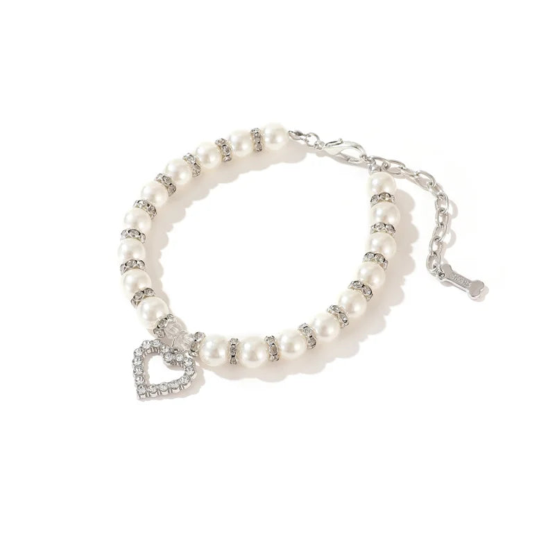 Luxury Pearl & Rhinestone Dog Necklace Collar | Bling Pet Collar | S–L