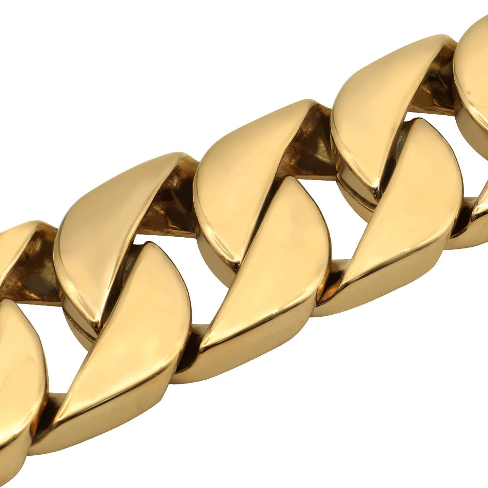 Gold Cuban Chain Dog Collar — 32mm Stainless Steel 316 Heavy Duty Collar for Large & Bully Breeds | 10 Lengths | 18K Gold