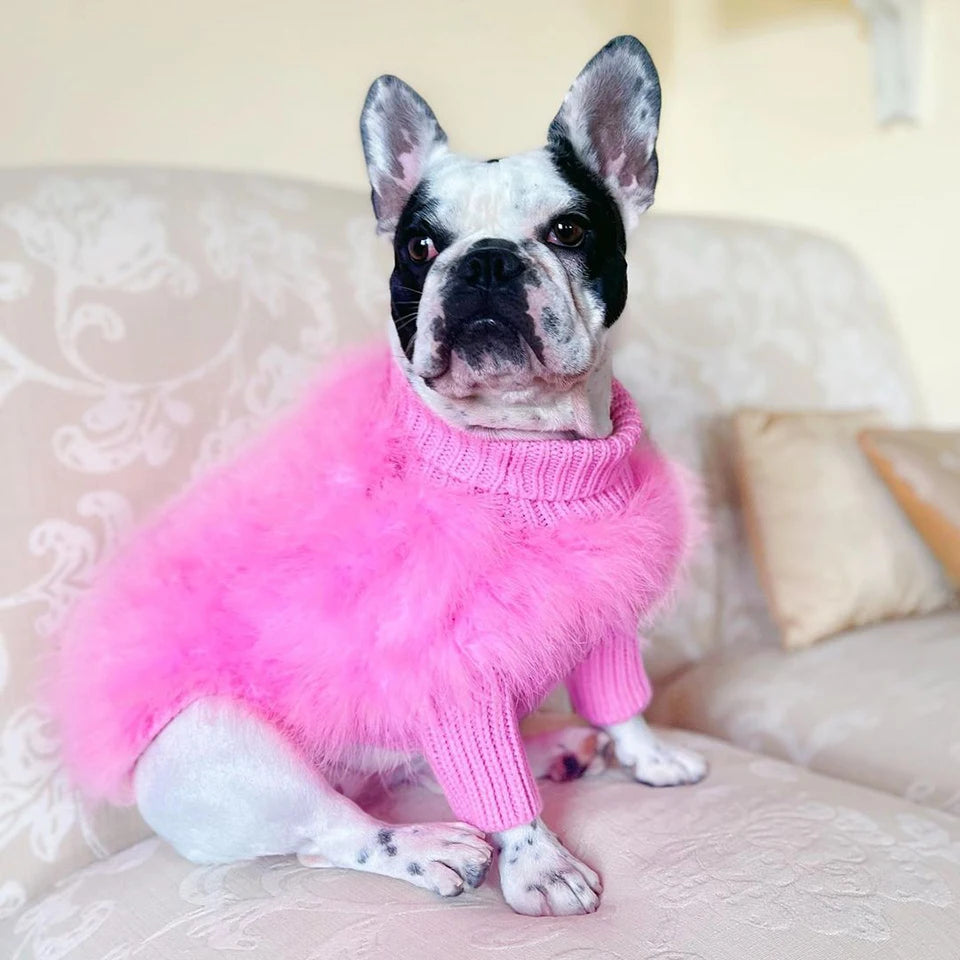 Luxury Fur Dog Coat — Warm Core Yarn Sweater for French Bulldogs, Pugs & Small Breeds | Autumn & Winter | 3 Colors