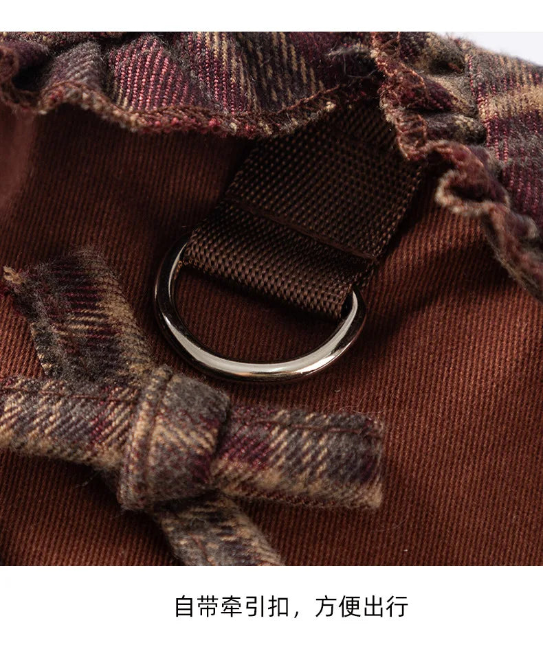 Autumn and Winter Pet Plaid Couple Outfit Thin Dress Hoodie Cat Teddy Jacket Dog Dresses for Small Dogs Puppy Clothes