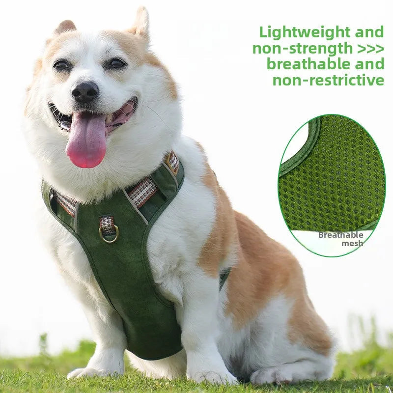Retro leather pet chest strap, explosion-proof, reflective dog chest and back, breathable and adjustable Fashioned Furbabies