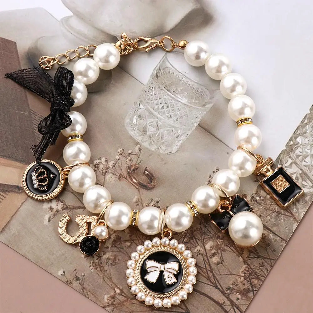 Pearl Bow Princess Dog & Cat Collar | Jeweled Necklace | S–L