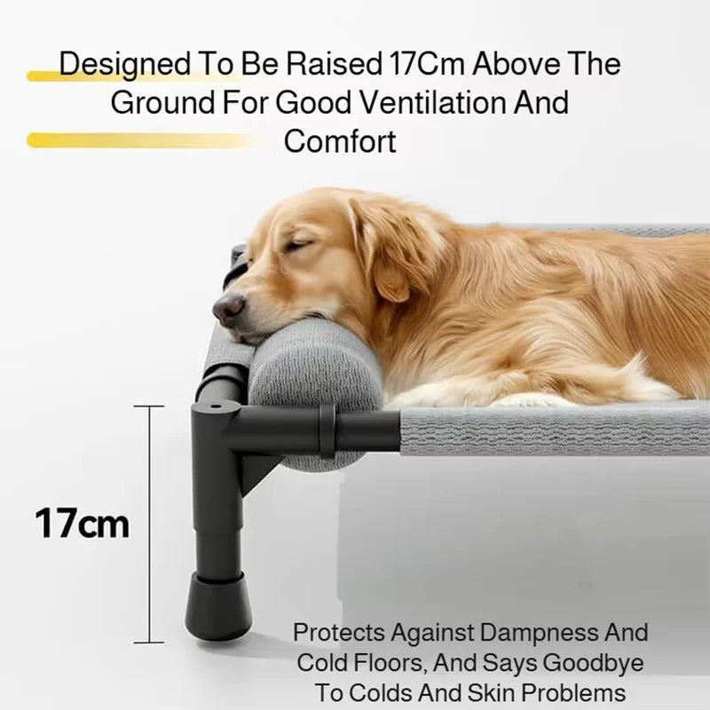 Elevated Cooling Mesh Pet Cot Bed with Neck Pillow — Breathable Four-Season Bed for Dogs & Cats | M & L | 3 Colors