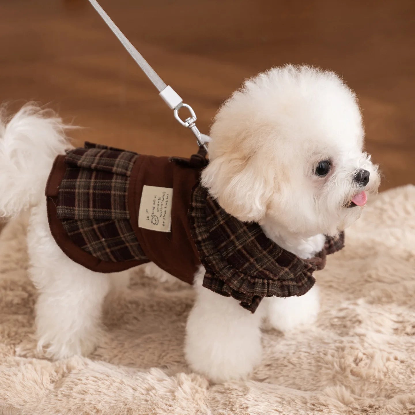 Autumn and Winter Pet Plaid Couple Outfit Thin Dress Hoodie Cat Teddy Jacket Dog Dresses for Small Dogs Puppy Clothes