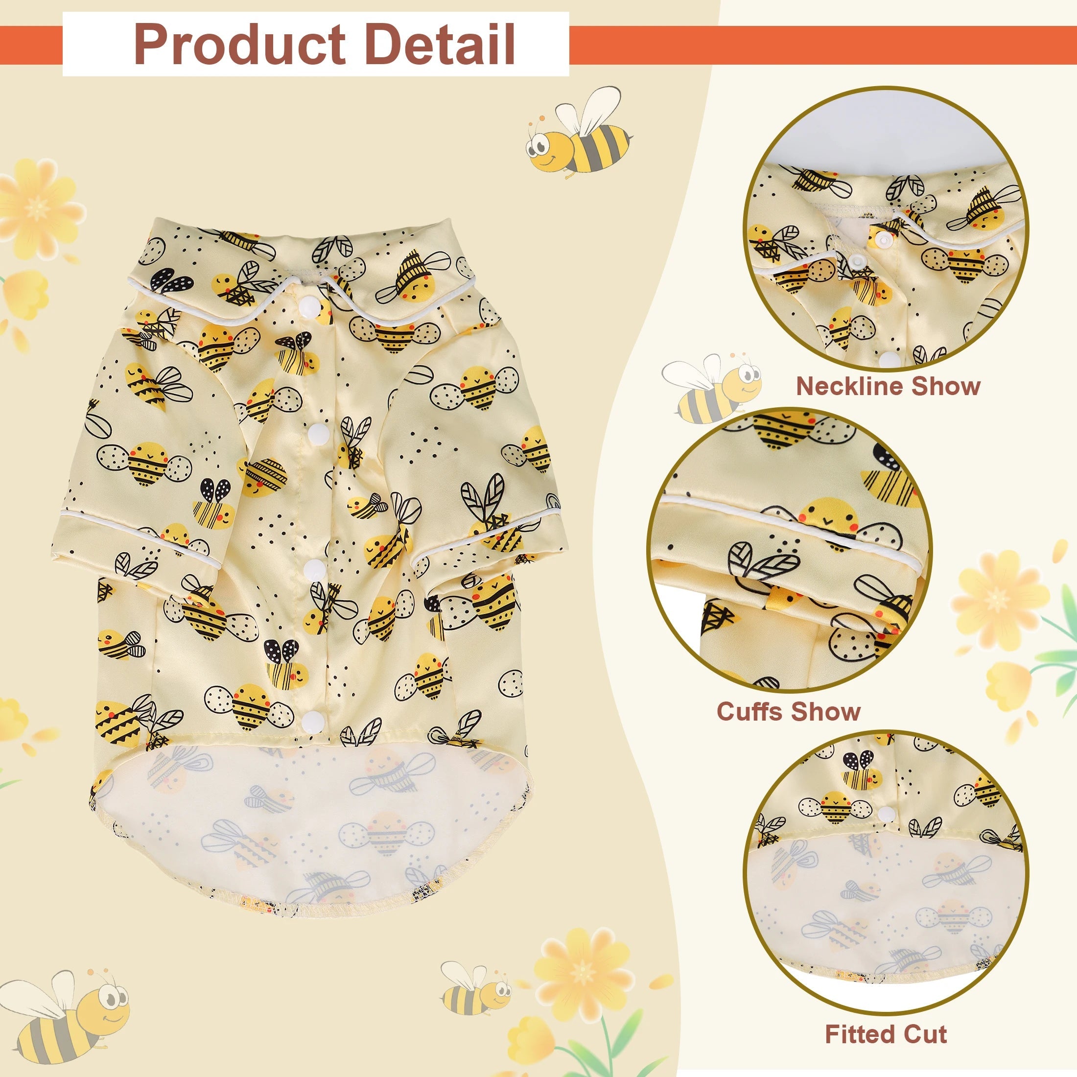 Pet Dog pajamas Clothes - Cute Adorable Leopard & Bee & Cow Print, Lightweight Cozy Soft Homewear Outfit Pet Wear Clothes Fashioned Furbabies