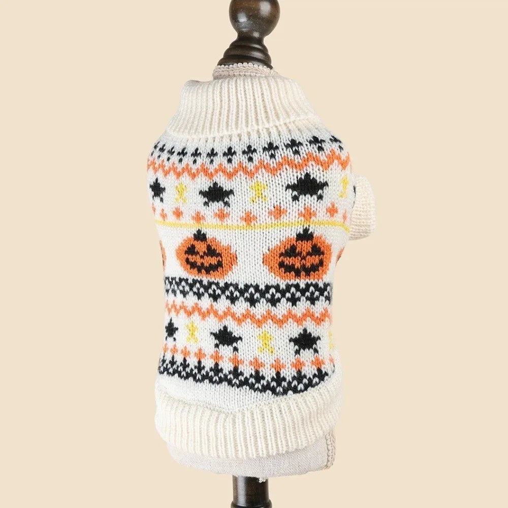 Halloween Pumpkin Dog Sweater | Cozy Knit Turtleneck for Cats & Dogs XS–XL