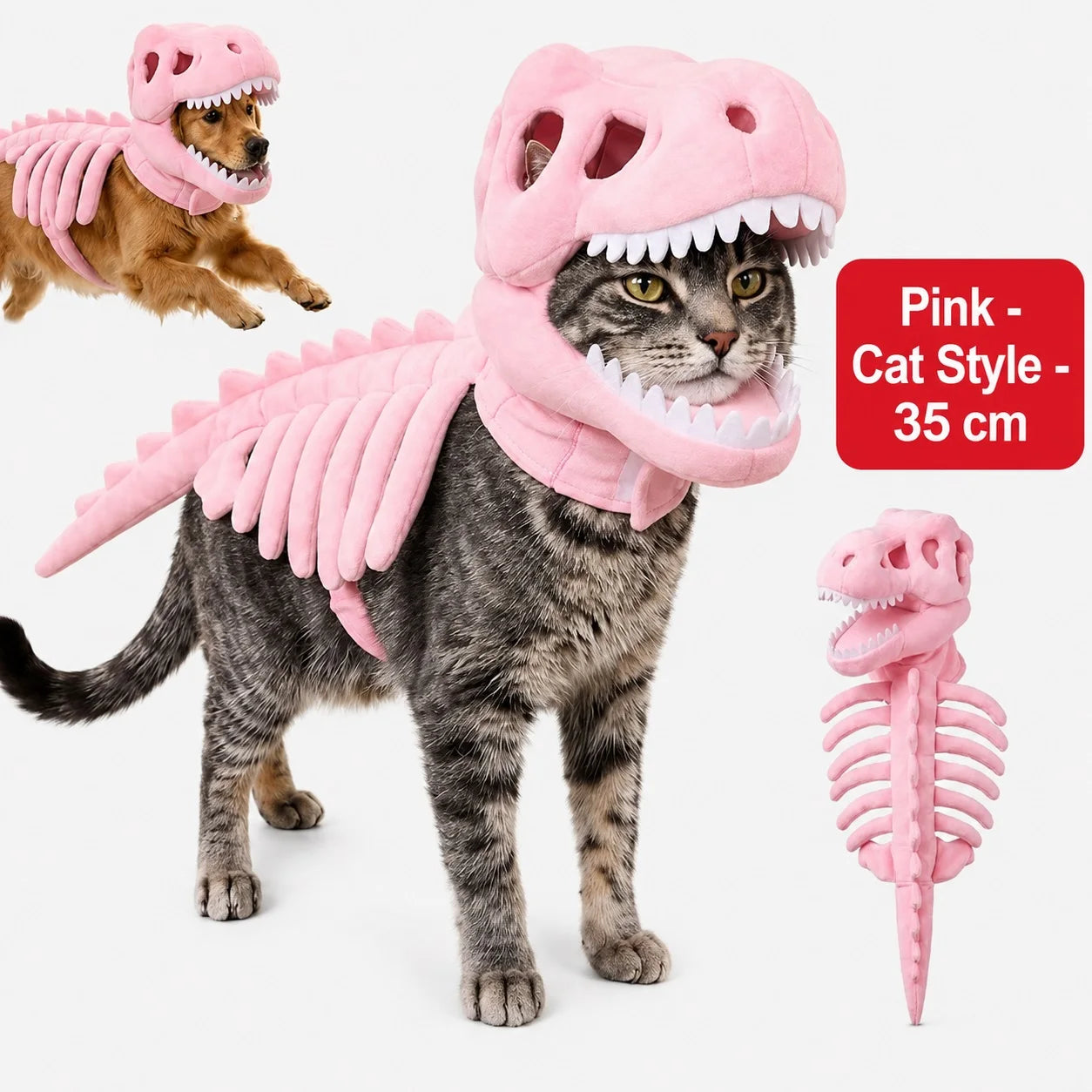Halloween Dinosaur Skeleton Pet Costume | Plush Over-the-Head Cosplay for Dogs & Cats