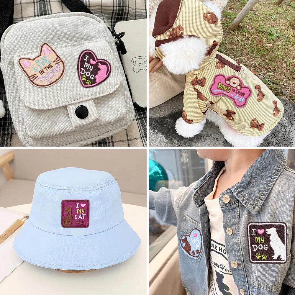 Cat Paw & Dog Cartoon Embroidery Iron-On Patch — DIY Sew or Iron On Animal Sticker for Clothing