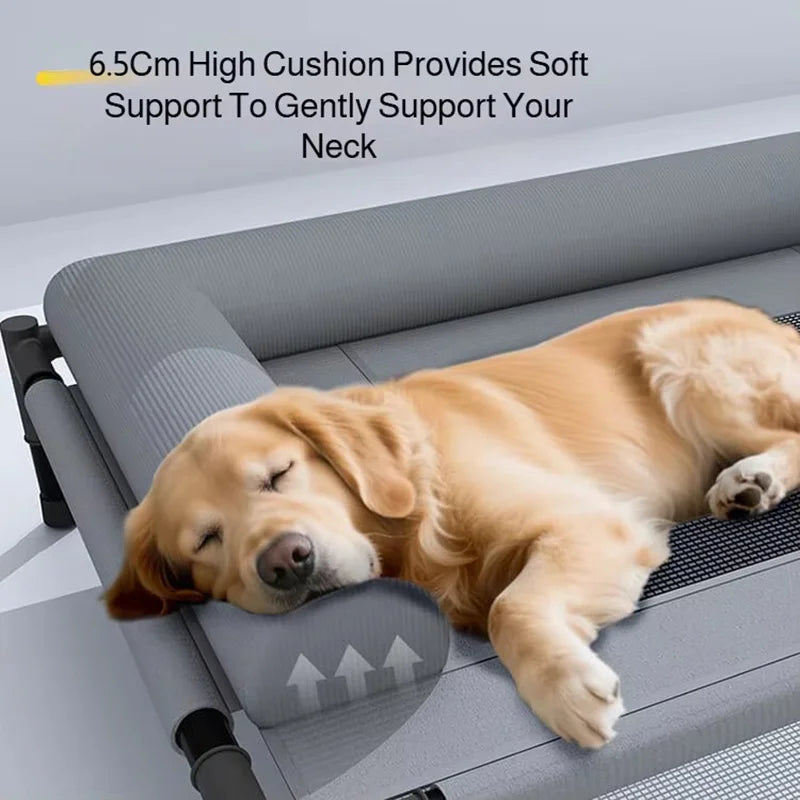 Elevated Cooling Mesh Pet Cot Bed with Neck Pillow — Breathable Four-Season Bed for Dogs & Cats | M & L | 3 Colors