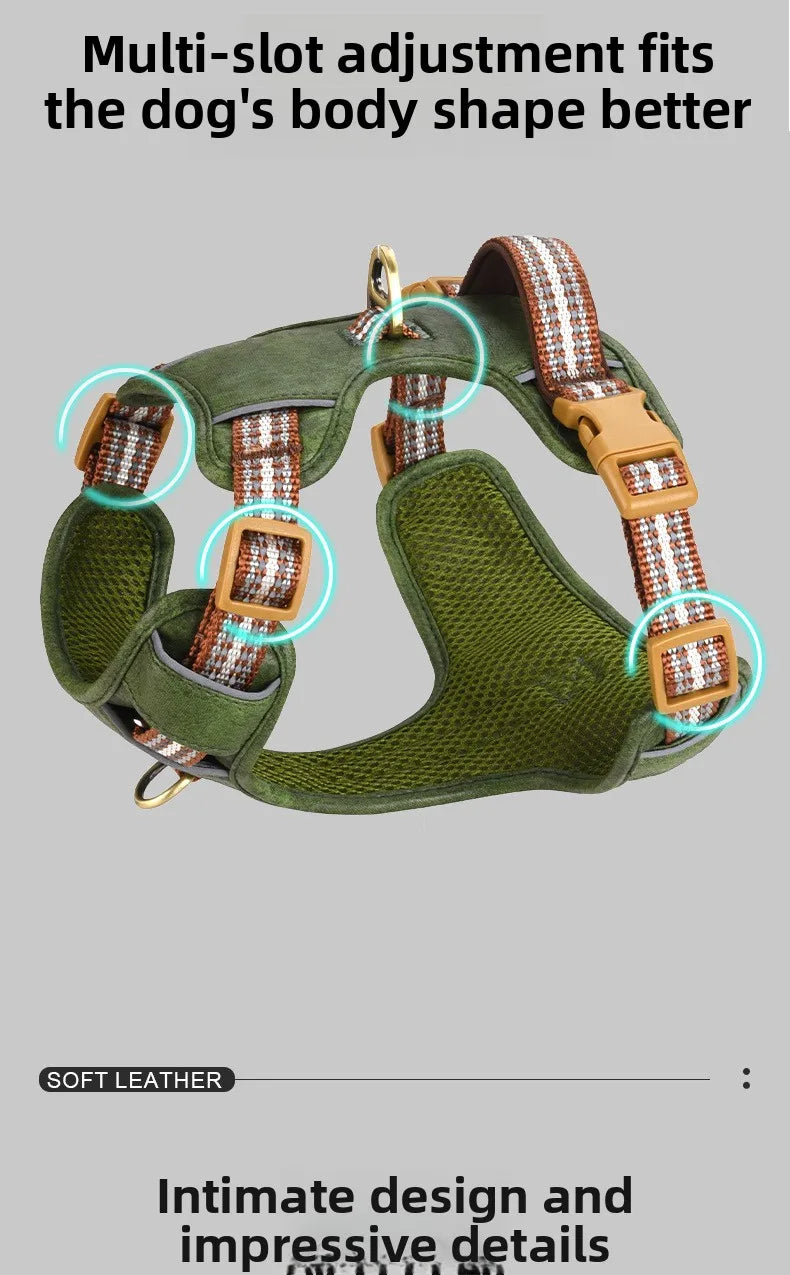 Retro leather pet chest strap, explosion-proof, reflective dog chest and back, breathable and adjustable Fashioned Furbabies