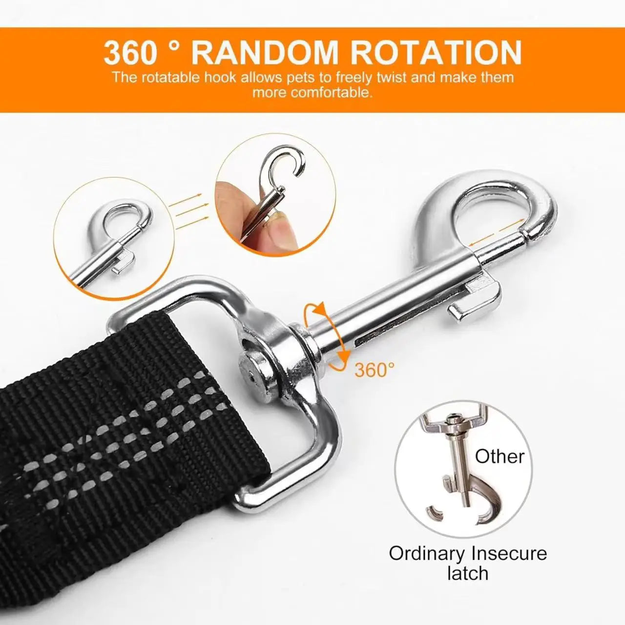 Nylon Pet Safety Seat Belt with Elastic Bungee Buffer Reflective