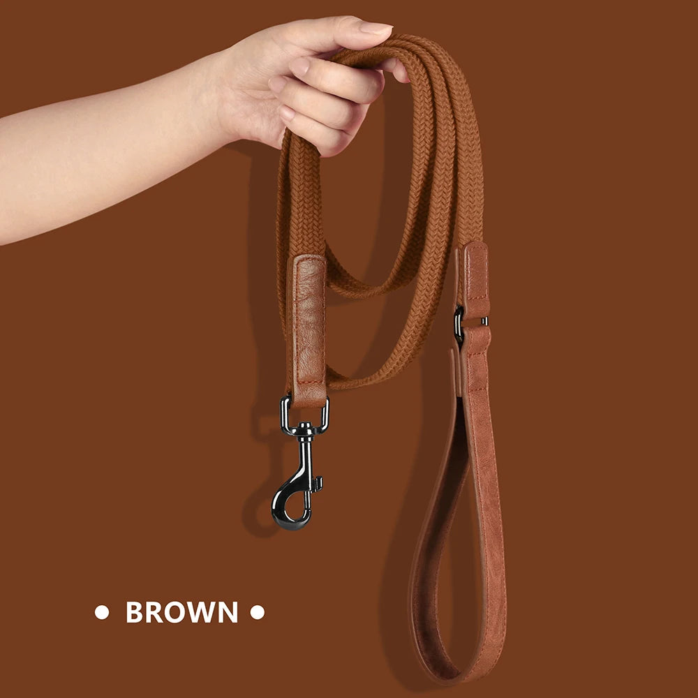 5ft Nylon Dog Leash with Soft PU Leather Handle — 360° Rotatable Hook for Small, Medium & Large Dogs | 6 Colors