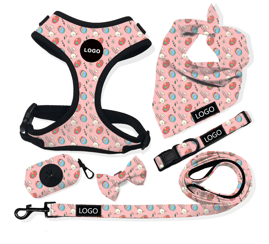 Custom Neoprene Waterproof Padded Mesh Designer Pet Bandana Neck Collar Lead Set Dog Harness Leash