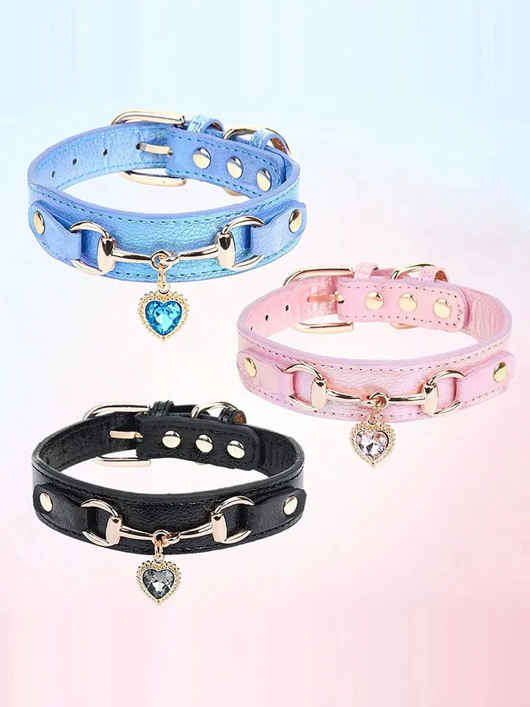 Gemstone PU Leather Dog Collar