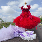 Fine Handmade Pet Dog Clothes Fashion Luxury Lace Flower Long Tail Cake Dresses For Small Medium Dog Wine Red Purple Puppy Dress Fashioned Furbabies