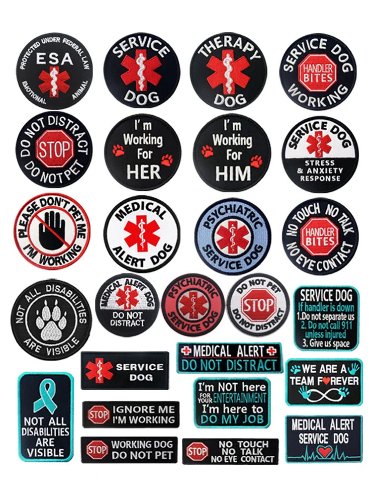 Service Dog Embroidery Patch — Velcro ID Badge for Vests, Harnesses & Tactical Gear | 25 Designs