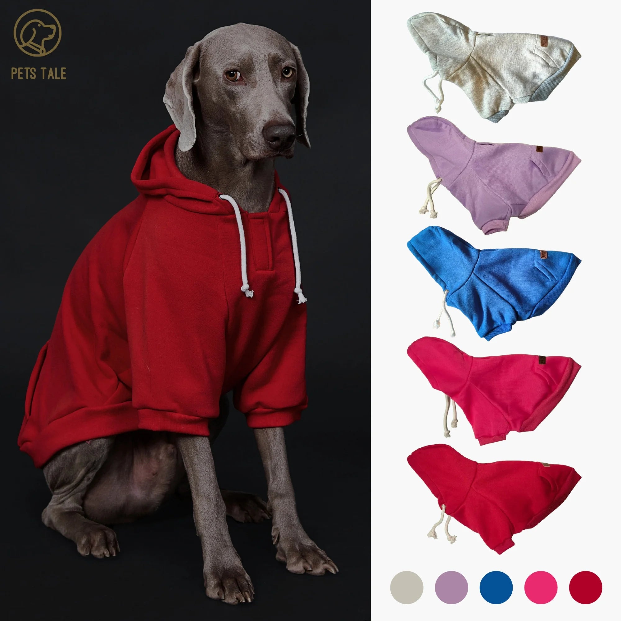 Dog Hoodie with Pocket, Leather Patch, Hook and Loop Fastener Collar -