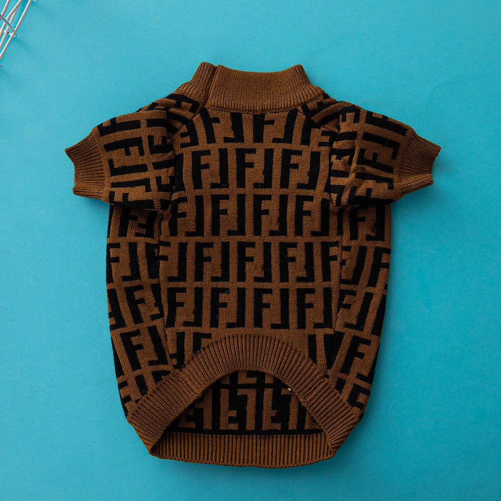 Luxury F Letter Dog Sweater — Designer-Inspired Cotton Knit for Small Dogs | XS–2XL