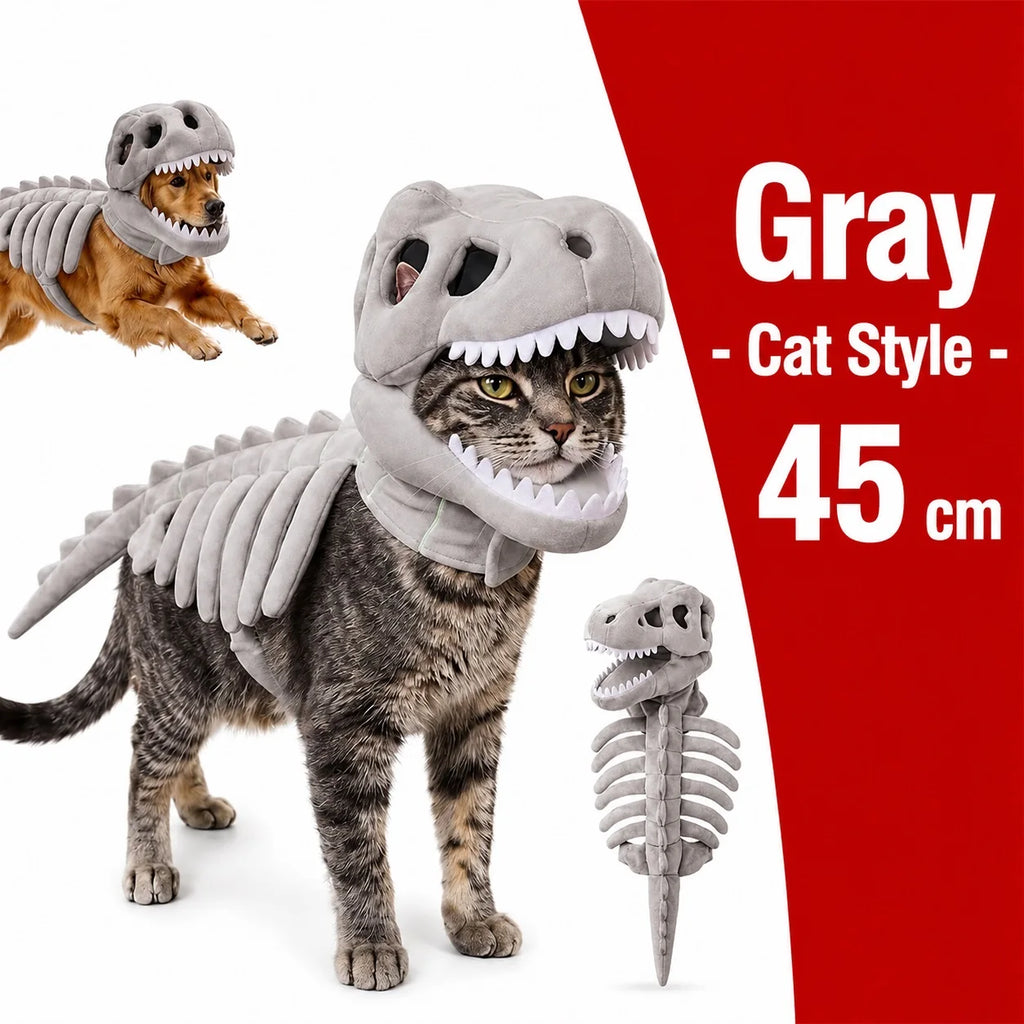 Halloween Dinosaur Skeleton Pet Costume | Plush Over-the-Head Cosplay for Dogs & Cats