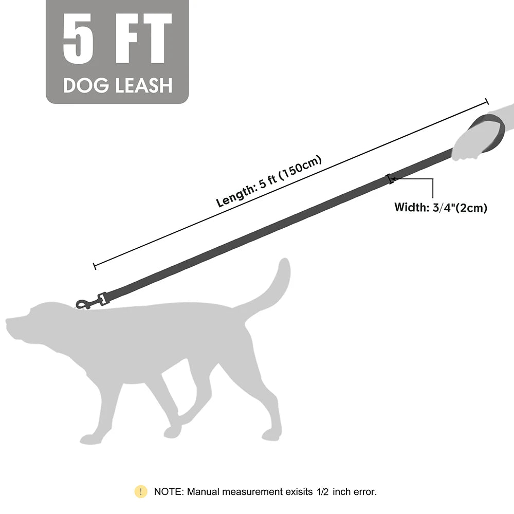 5ft Nylon Dog Leash with Soft PU Leather Handle — 360° Rotatable Hook for Small, Medium & Large Dogs | 6 Colors