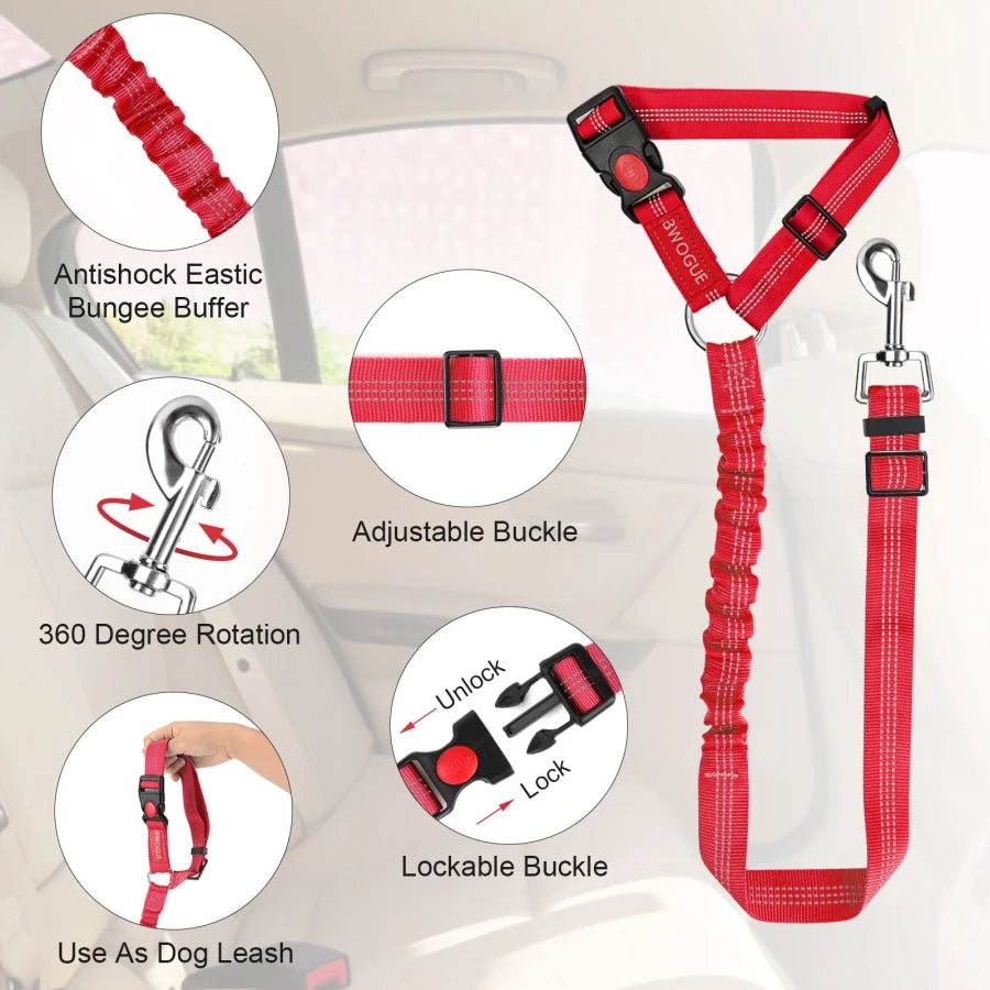 Reflective Elastic Dog Car Seat Belt & Leash