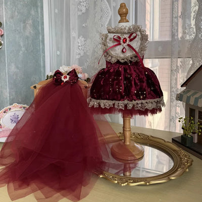 Wine Red Velvet Dog Dress