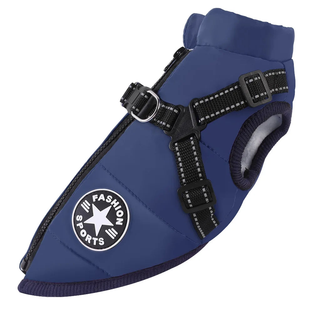 Winter Waterproof Dog Jacket with Built-In Harness — Warm Coat Vest for Small & Medium Dogs