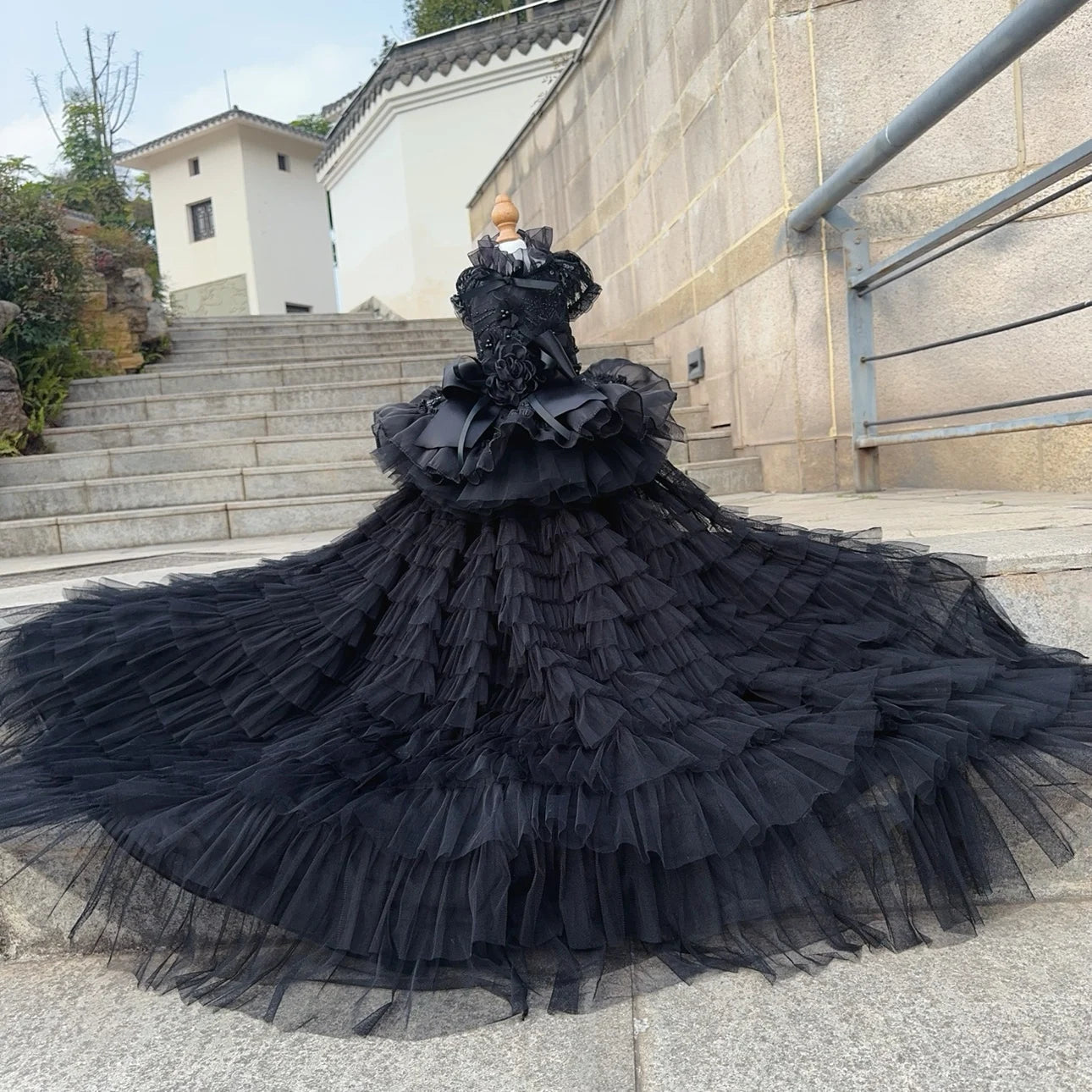 Fine Luxury Pet Dog Clothes Fashion High-end Handmade Cotton Lace Bow Princess Dress For Small Medium Dog Chihuahua Puppy Skirts 2 pieces Fashioned Furbabies