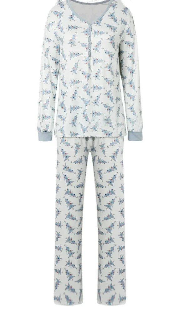 Mom Daughter Dad Son Matching Pajamas Set Christmas Tree Print Long Sleeve T-Shirt+Trousers 2 Pcs Suit Homewear Xmas Family Look