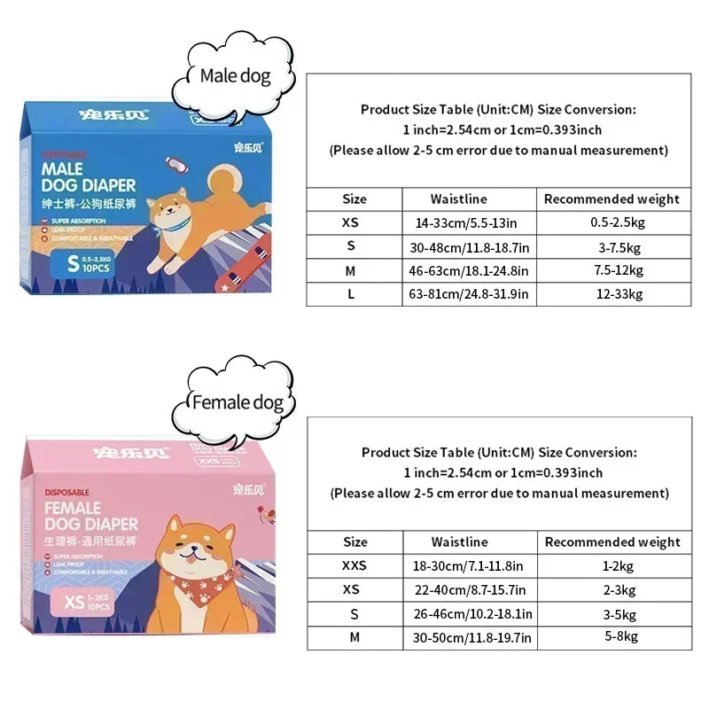 Disposable Dog Diapers — Super Absorbent Leakproof Nappies for Male & Female Dogs | 10-Pack