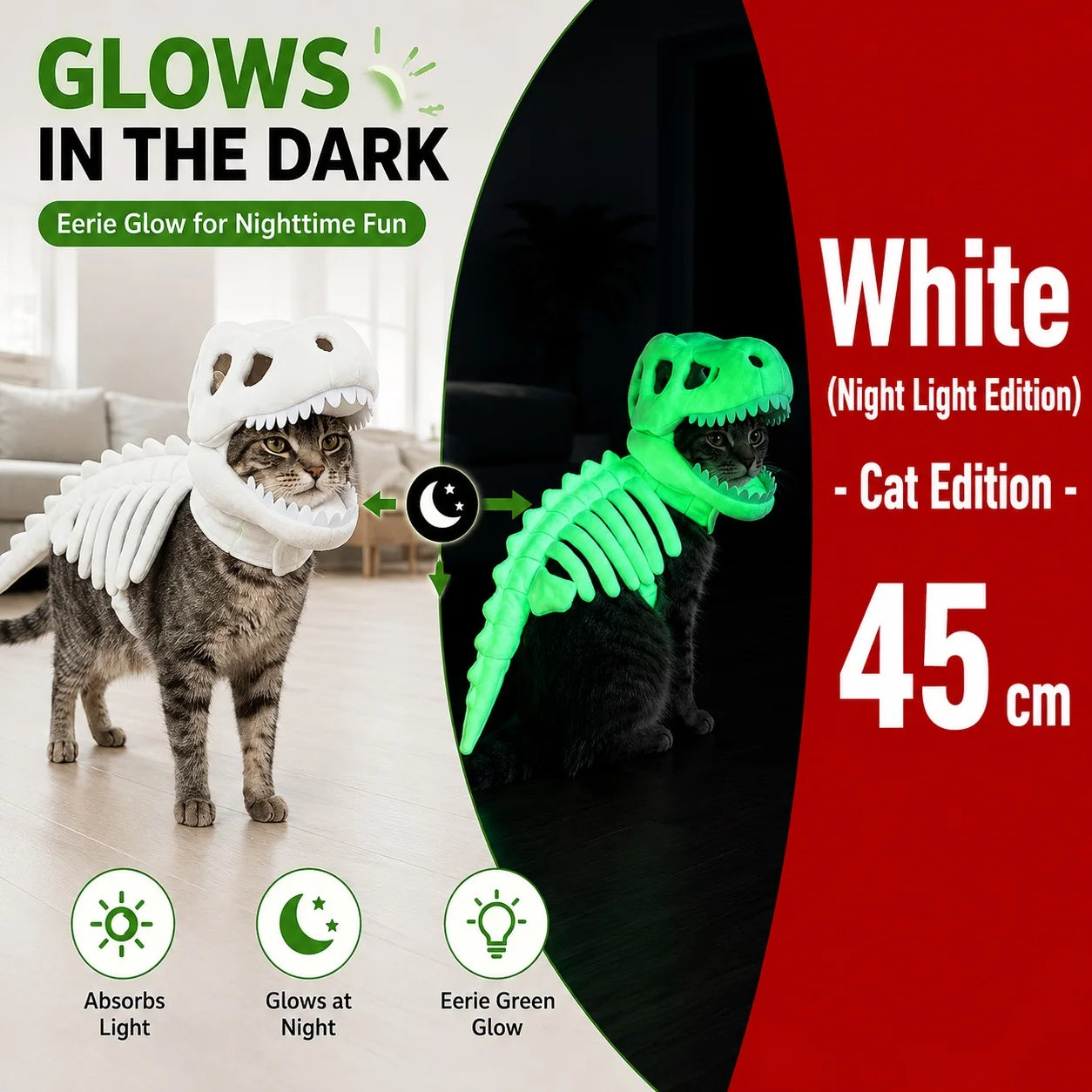 Halloween Dinosaur Skeleton Pet Costume | Plush Over-the-Head Cosplay for Dogs & Cats
