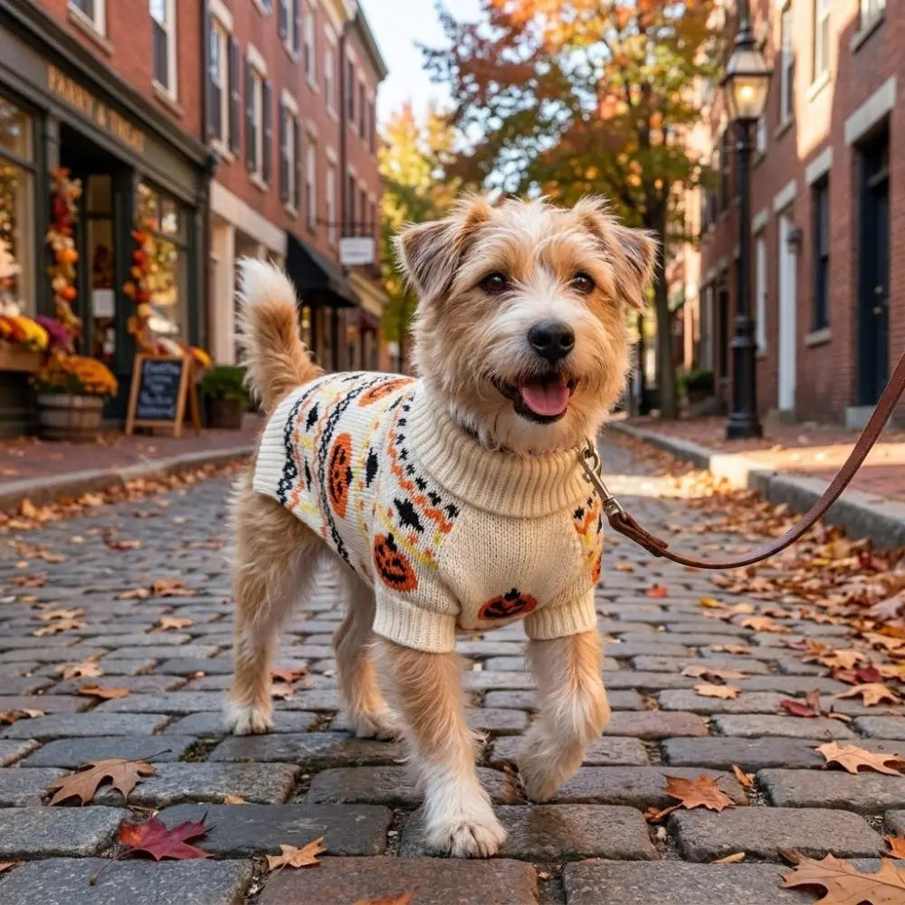 Halloween Pumpkin Dog Sweater | Cozy Knit Turtleneck for Cats & Dogs XS–XL