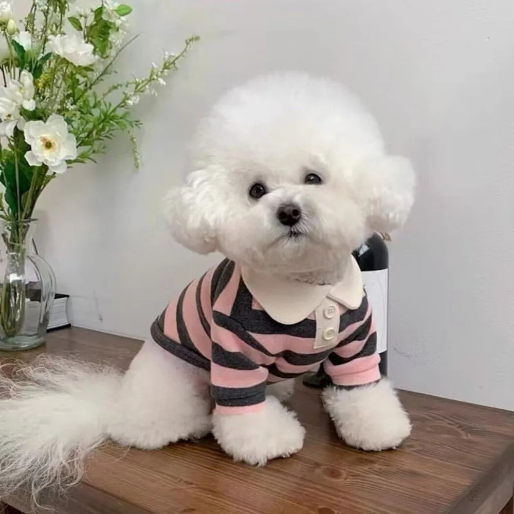 Striped Collared Dog Shirt & Breathable Cooling Vest — Soft Polyester T-Shirt for Small Dogs | XS–2XL