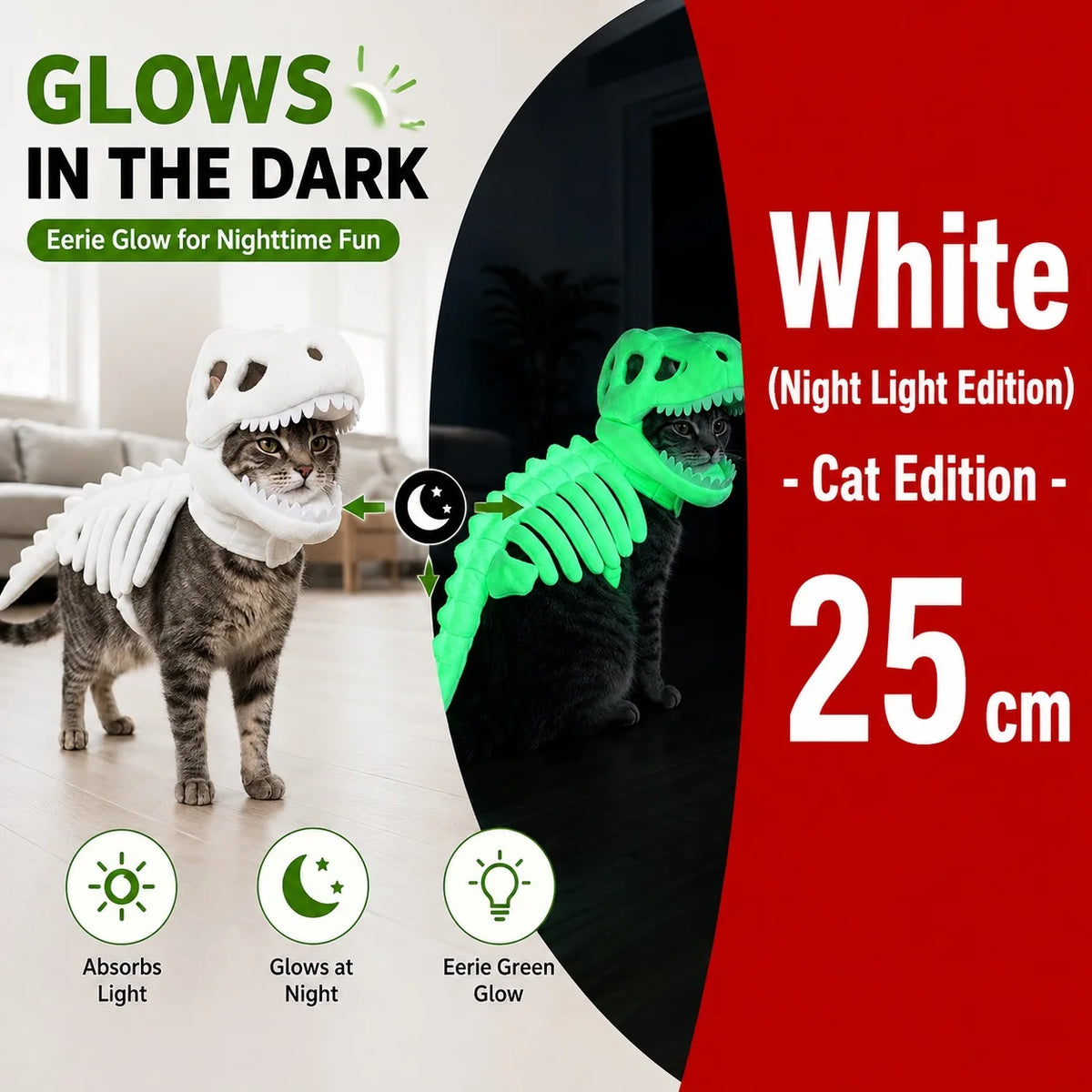 Halloween Dinosaur Skeleton Pet Costume | Plush Over-the-Head Cosplay for Dogs & Cats
