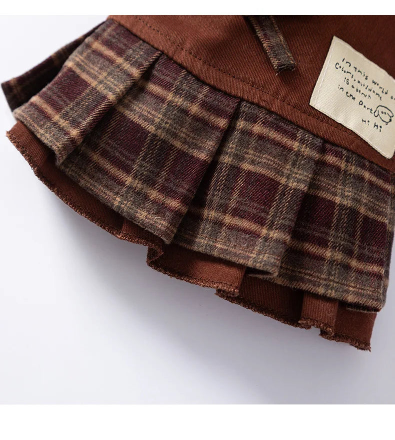 Autumn and Winter Pet Plaid Couple Outfit Thin Dress Hoodie Cat Teddy Jacket Dog Dresses for Small Dogs Puppy Clothes