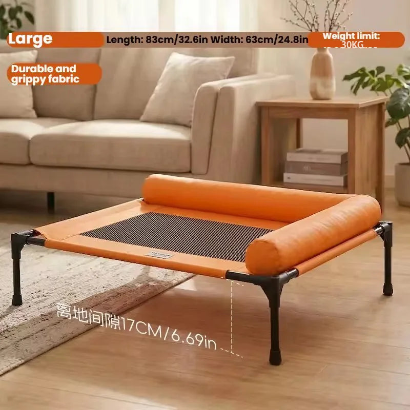 Elevated Cooling Mesh Pet Cot Bed with Neck Pillow — Breathable Four-Season Bed for Dogs & Cats | M & L | 3 Colors
